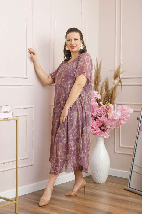 Rochie Margot din voal cu baza asimetrica si imprimeu floral lila [3]