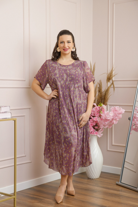 Rochie Margot din voal cu baza asimetrica si imprimeu floral lila [4]