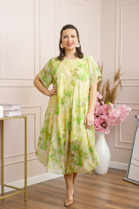 Rochie Margot din voal cu baza asimetrica si imprimeu floral verde praz [4]