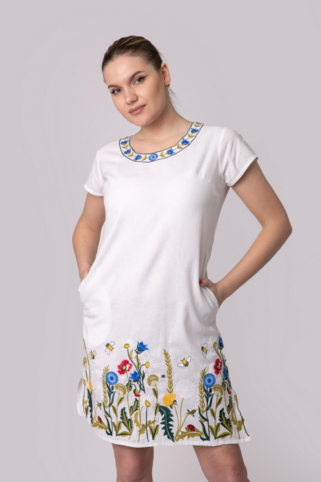 Rochie midi alba cu motiv floral multicolor Tatiana [4]