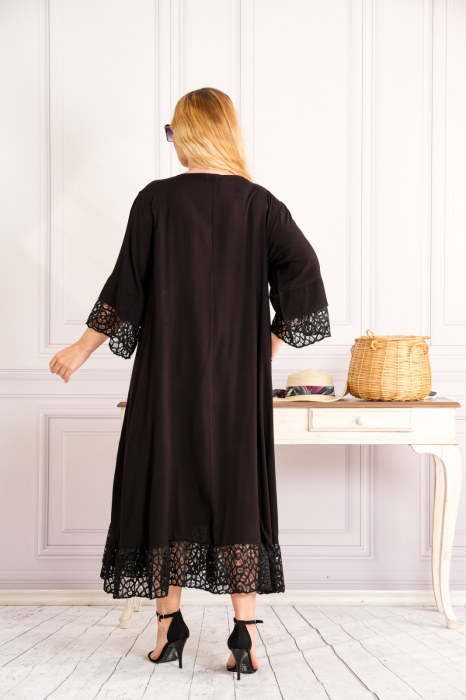 Rochie neagra boho chic cu buzunare din dantela [3]