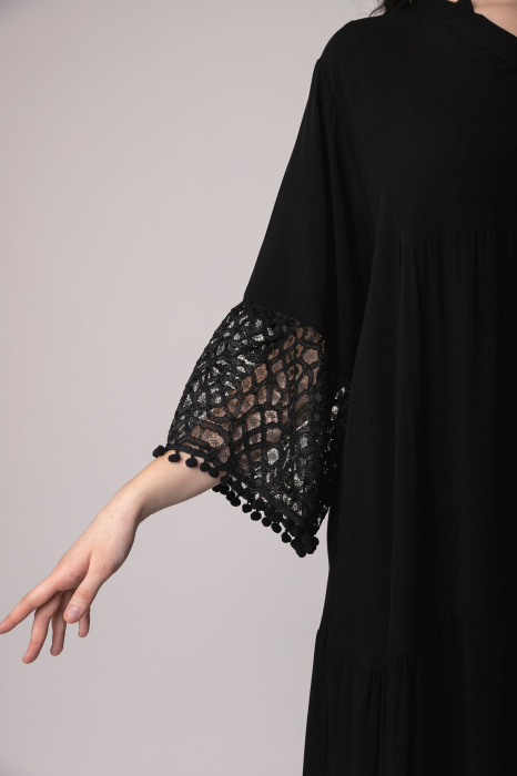 Rochie neagra lunga boho chic cu volane si dantela [2]