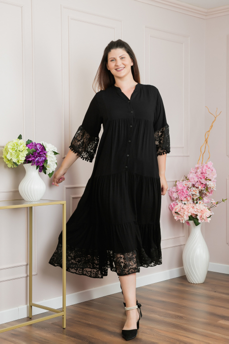 Rochie neagra boho chic cu volane si dantela