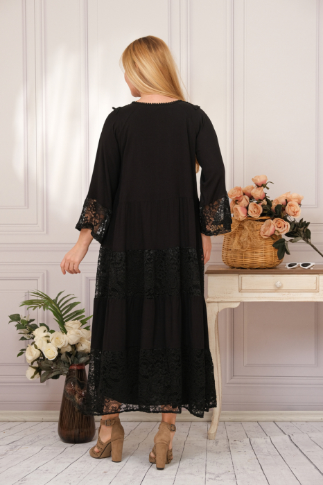 Rochie neagra boho chic din doua piese