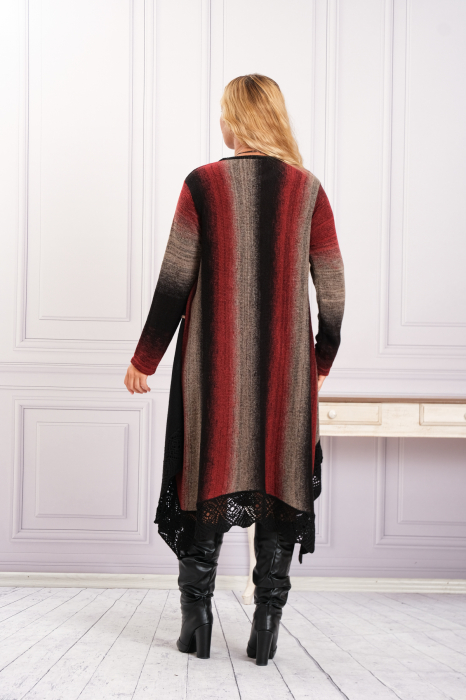 Rochie neagra boho chic tricotata cu baza asimetrica si model floral [3]