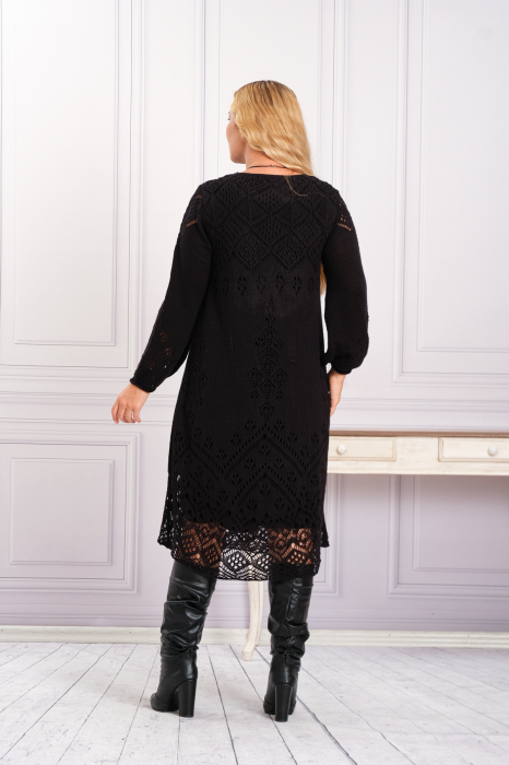 Rochie neagra boho chic tricotata cu detaliu perforat [3]