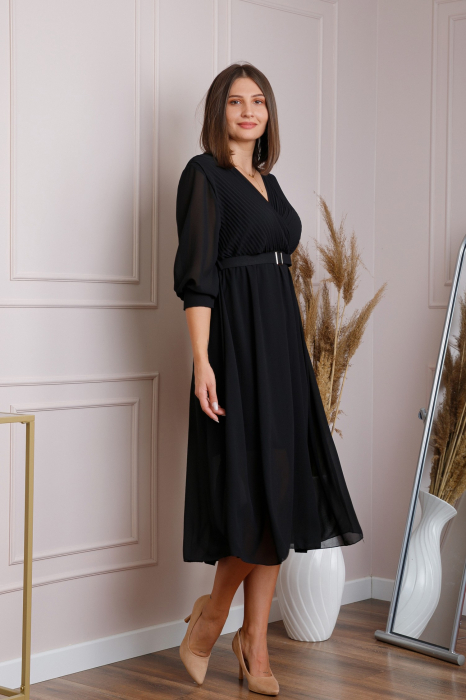 Rochie neagra cu bust petrecut si curea in talie [4]