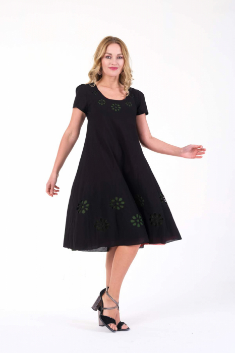 Rochie neagra cu detaliu floral perforat kaki [4]