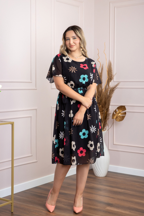 Rochie neagra cu imprimeu floral si maneci fluture [4]