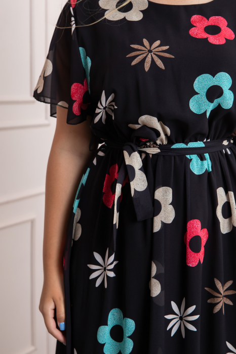 Rochie neagra cu imprimeu floral si maneci fluture [2]