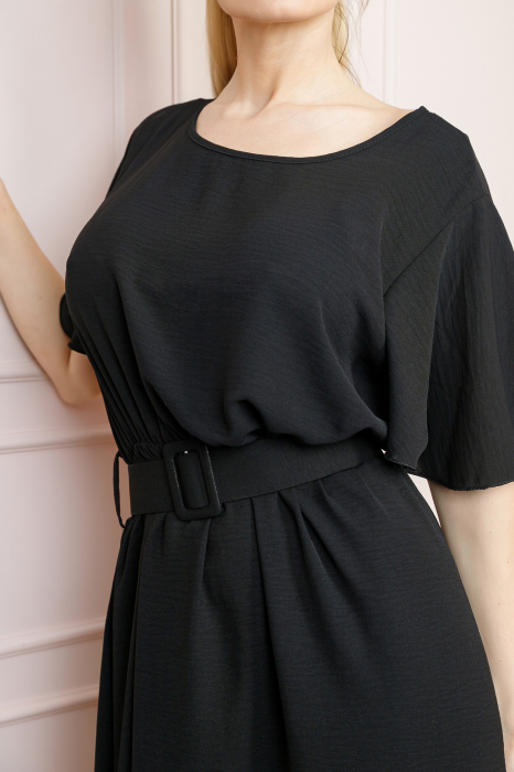 Rochie neagra cu maneci scurte si centura in talie [2]