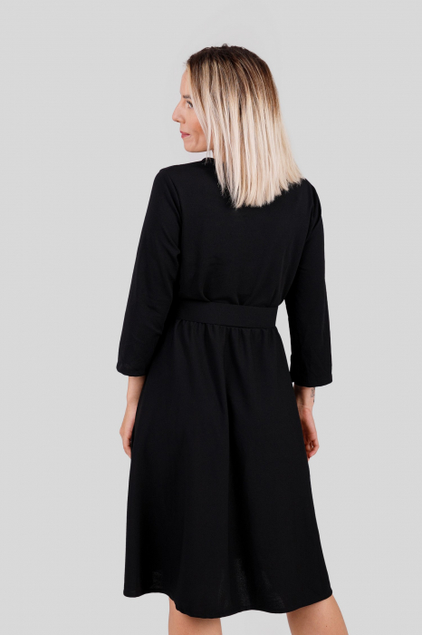 Rochie neagra cu maneci trei sferturi si centura in talie [4]