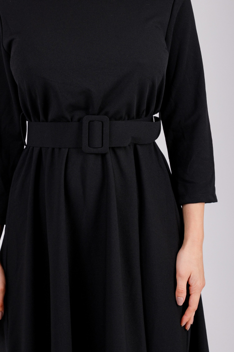 Rochie neagra cu maneci trei sferturi si centura in talie [3]