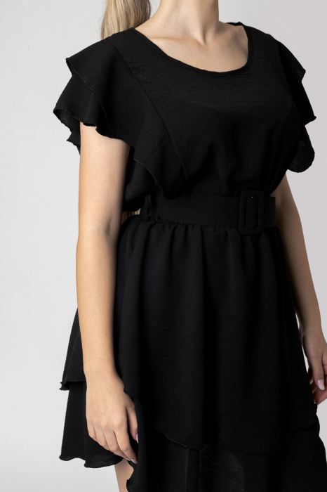 Rochie neagra cu volane si centura in talie [2]