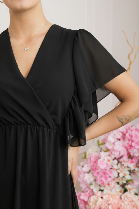 Rochie neagra cu volane si maneci fluture [2]