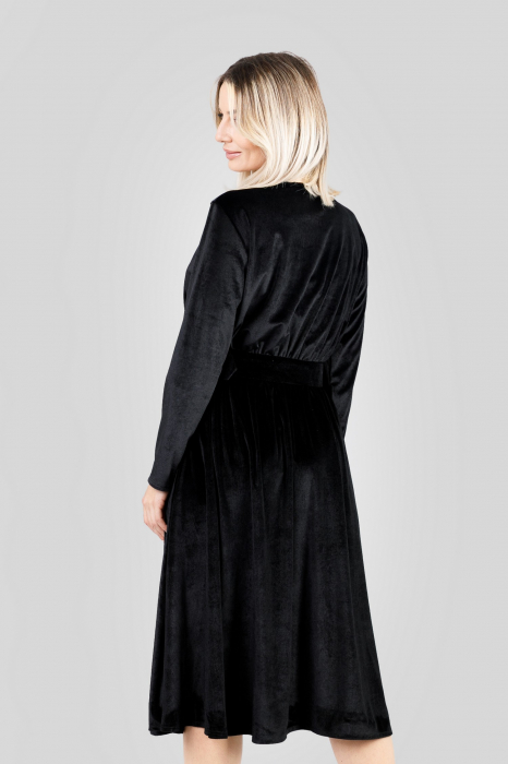 Rochie neagra din catifea cu centura in talie [3]