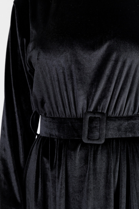 Rochie neagra din catifea cu centura in talie [2]