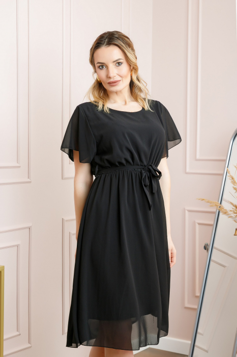 Rochie neagra din voal cu cordon in talie [3]