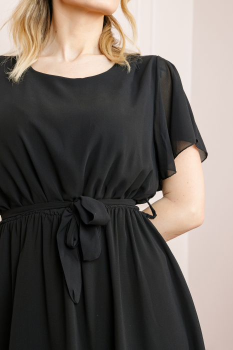 Rochie neagra din voal cu cordon in talie [2]