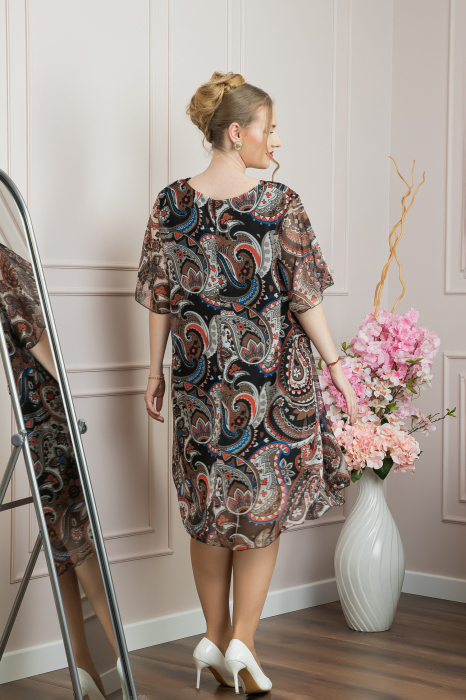 Rochie neagra din voal cu imprimeu Paisley si maneci fluture [4]