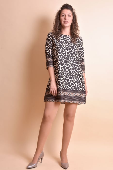 Rochie office cu animal print maro si maneci trei sferturi [3]