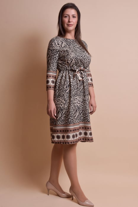 Rochie office cu animal print mini si cordon in talie [3]