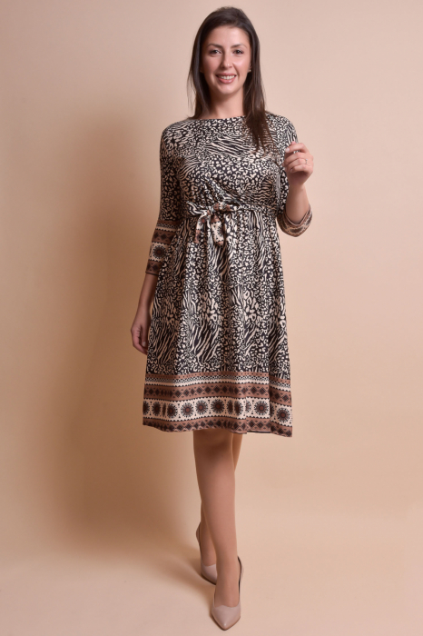 Rochie office cu animal print mini si cordon in talie [7]