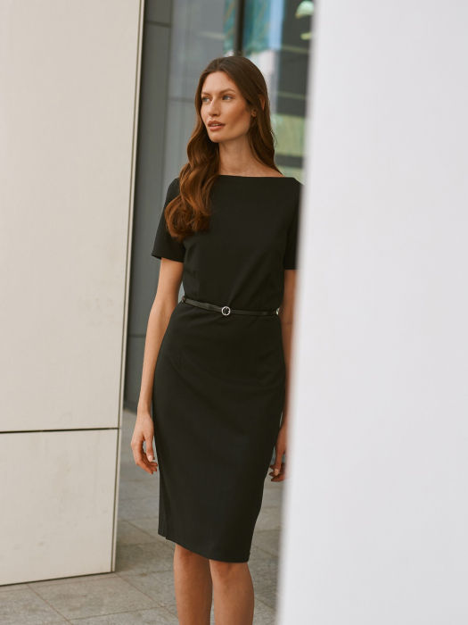 Rochie office midi neagra cu maneca scurta [6]