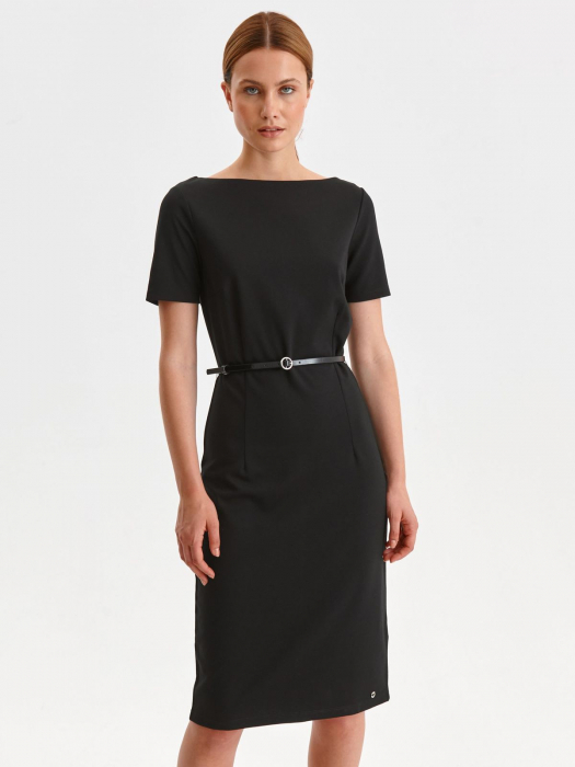 Rochie office midi neagra cu maneca scurta [4]