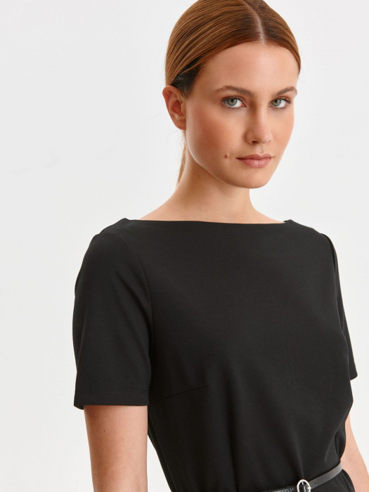 Rochie office midi neagra cu maneca scurta [2]
