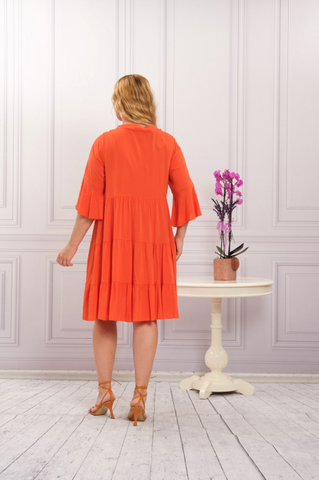 Rochie orange boho chic cu aplicatie florala cusuta