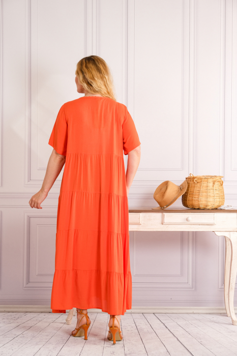Rochie orange boho chic cu aplicatie florala pe bust [3]