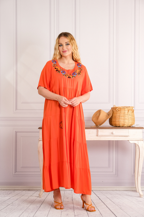 Rochie orange boho chic cu aplicatie florala pe bust [2]