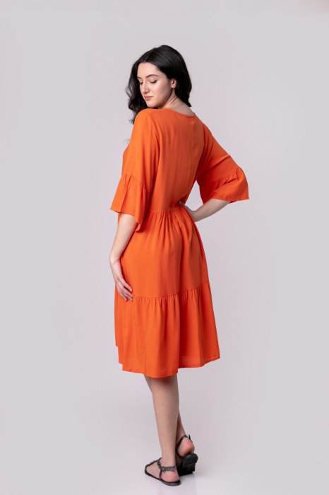 Rochie orange boho chic cu volane si maneci largi [4]