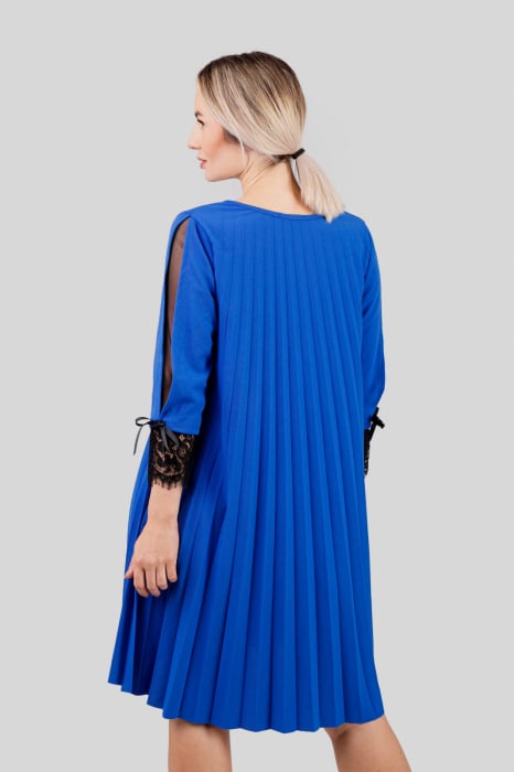 Rochie plisata albastru regal cu insertie de dantela [4]
