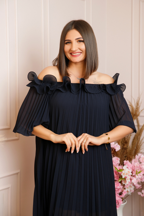 Rochie plisata Alice cu volanase - Bleumarin [2]