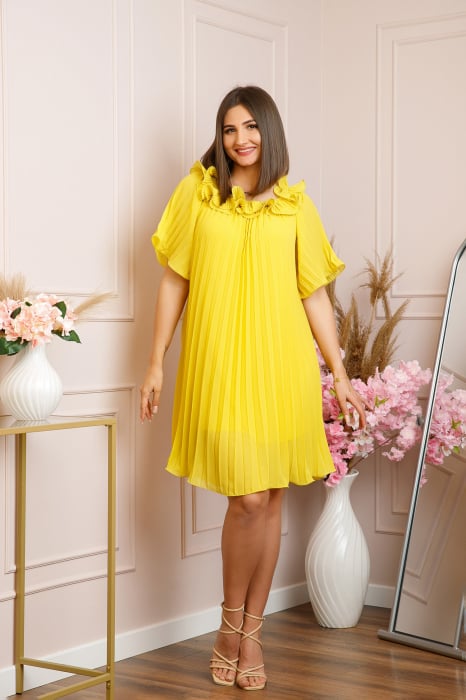 Rochie plisata Alice cu volanase - Galben [3]