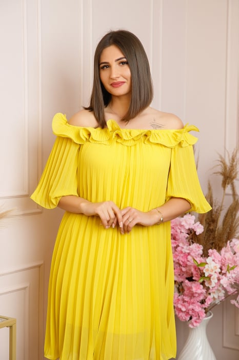 Rochie plisata Alice cu volanase - Galben [2]