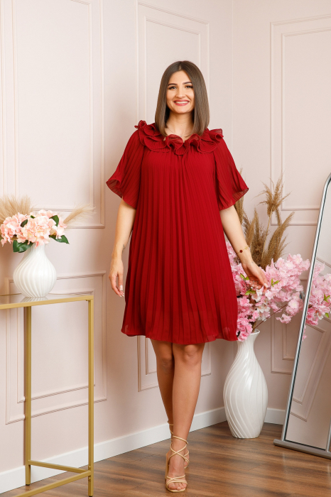 Rochie plisata Alice cu volanase - Grena [4]