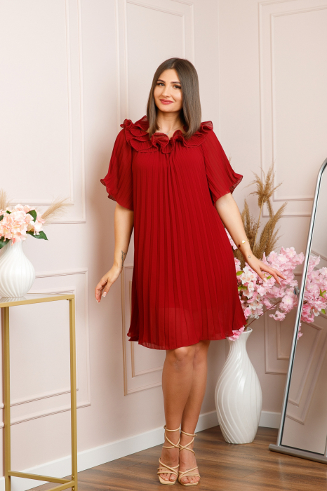 Rochie plisata Alice cu volanase - Grena [3]