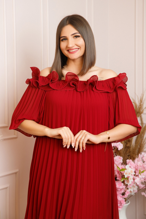 Rochie plisata Alice cu volanase - Grena [2]