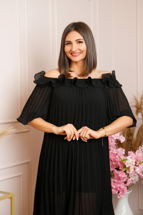 Rochie plisata Alice cu volanase - Negru [2]