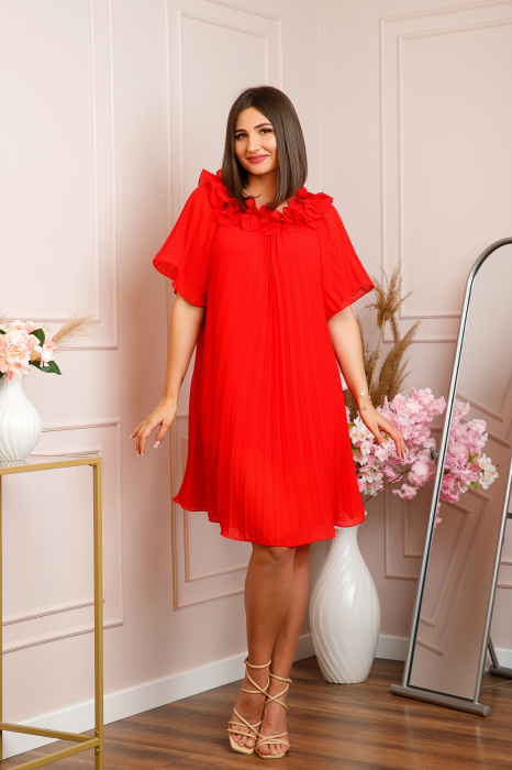 Rochie plisata Alice cu volanase - Rosu [3]
