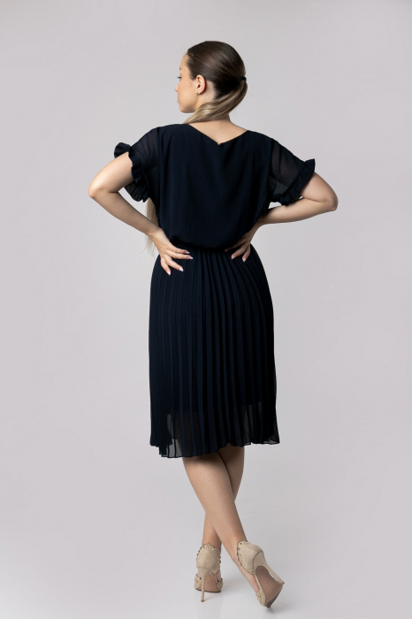 Rochie plisata bleumarin cu cordon in talie [3]