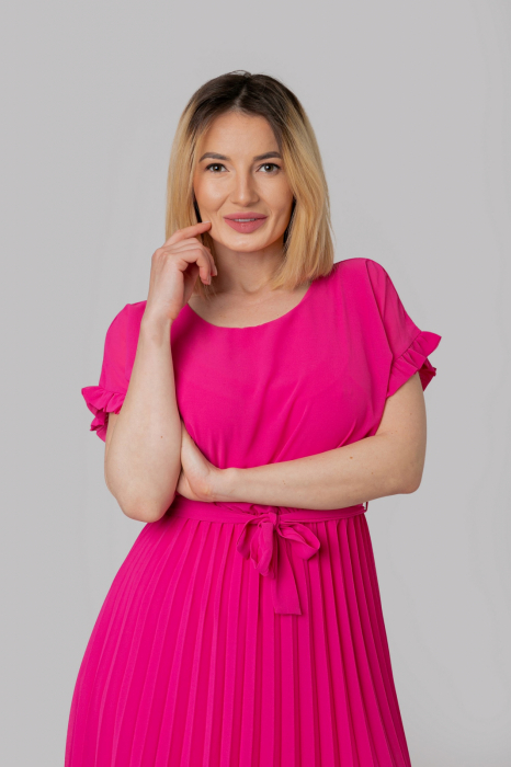 Rochie plisata ciclam cu cordon in talie [2]