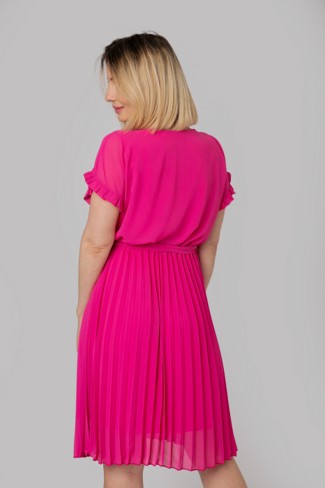 Rochie plisata ciclam cu cordon in talie [4]
