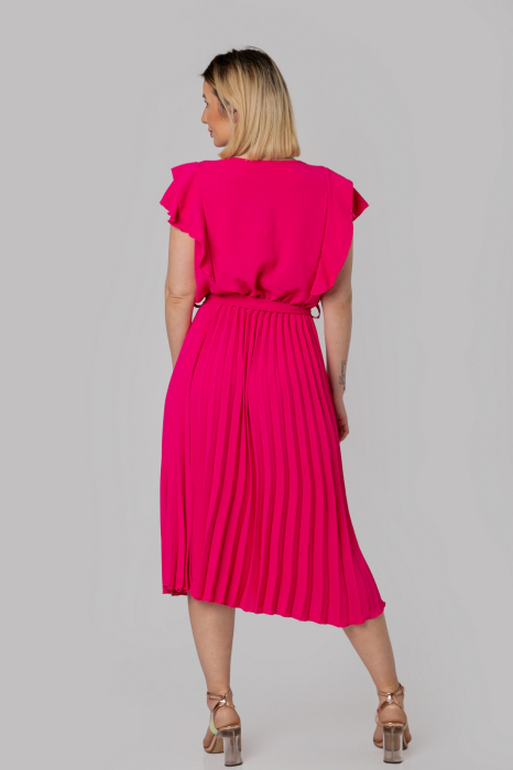 Rochie plisata ciclam cu volane pe maneci [4]