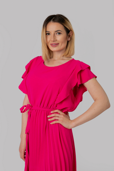 Rochie plisata ciclam cu volane pe maneci [2]