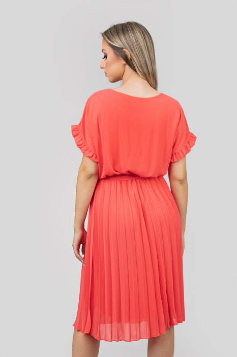 Rochie plisata corai cu cordon in talie [4]