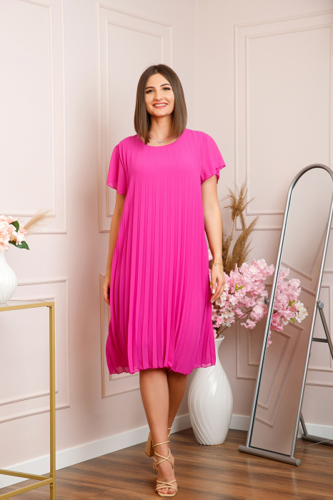 Rochie plisata Elisa cu maneci fluture - Ciclam [4]